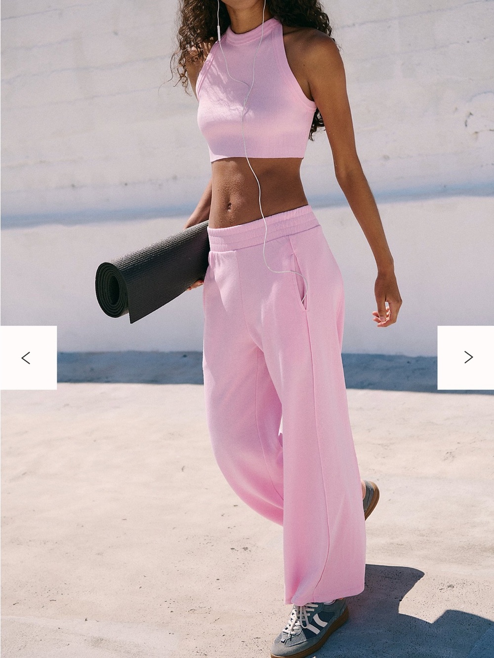 NWT free people movement pink wide leg pant cropped tank set ribbed details sz M